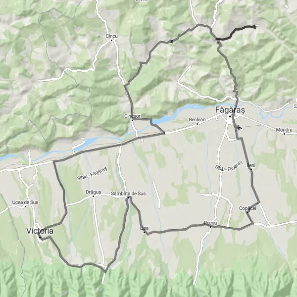 Map miniature of "Victoria to Sâmbăta de Sus (Scenic)" cycling inspiration in Centru, Romania. Generated by Tarmacs.app cycling route planner