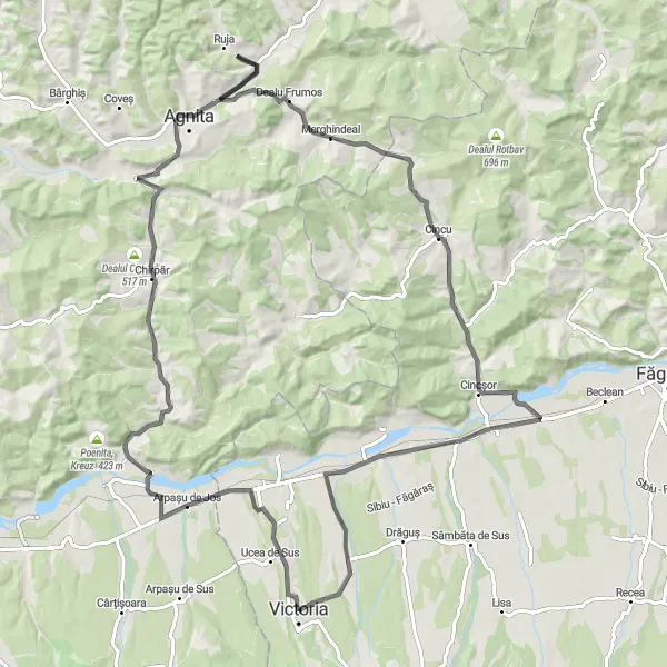 Map miniature of "Medieval Transylvania" cycling inspiration in Centru, Romania. Generated by Tarmacs.app cycling route planner