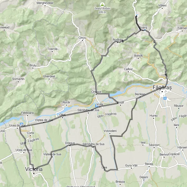 Map miniature of "Fairy Tale Făgăraș" cycling inspiration in Centru, Romania. Generated by Tarmacs.app cycling route planner