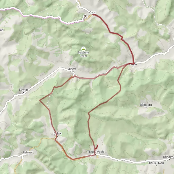 Map miniature of "Viscri Gravel Adventure" cycling inspiration in Centru, Romania. Generated by Tarmacs.app cycling route planner