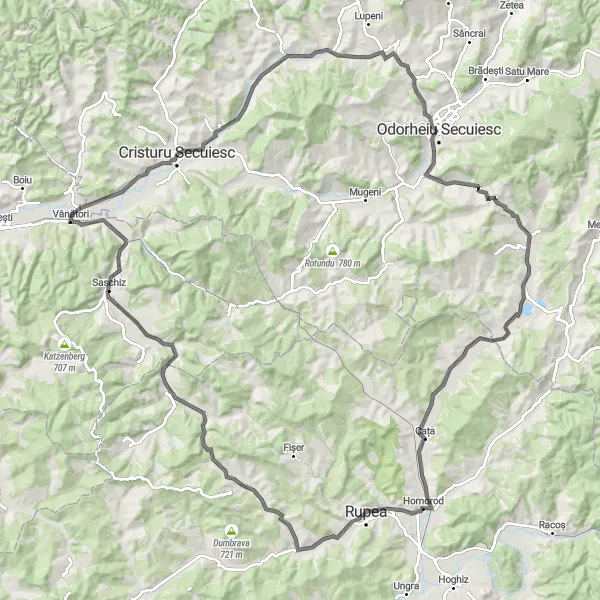 Map miniature of "Transylvanian Road Cycling Escape" cycling inspiration in Centru, Romania. Generated by Tarmacs.app cycling route planner