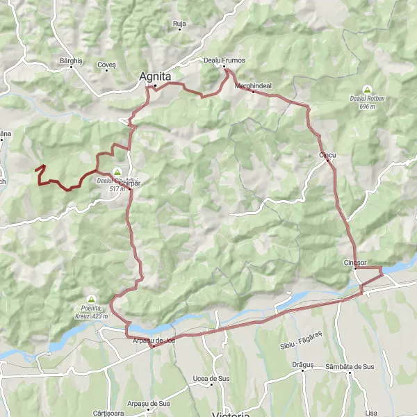 Map miniature of "The Chirpăr Circuit" cycling inspiration in Centru, Romania. Generated by Tarmacs.app cycling route planner