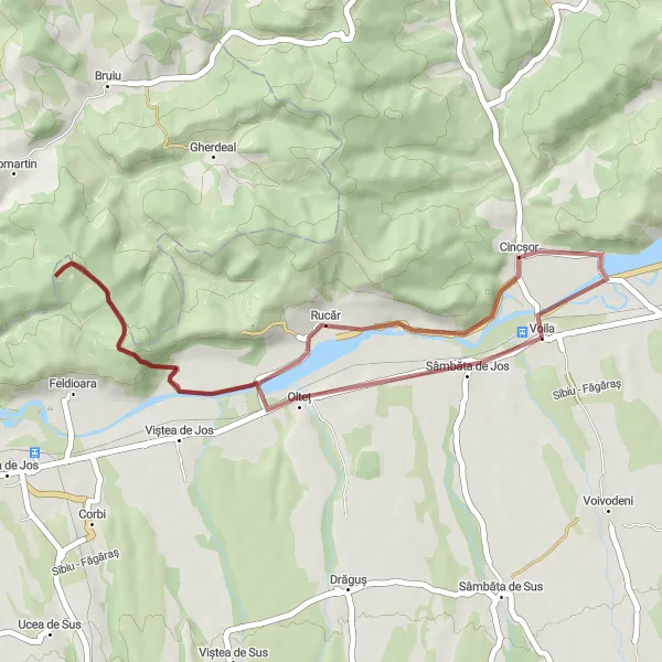 Map miniature of "Voila Gravel Adventure" cycling inspiration in Centru, Romania. Generated by Tarmacs.app cycling route planner