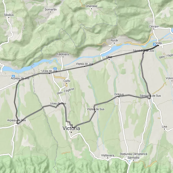 Map miniature of "The Drăguș Loop" cycling inspiration in Centru, Romania. Generated by Tarmacs.app cycling route planner