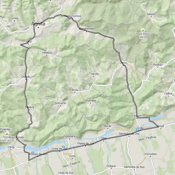 Map miniature of "Centru Rambler" cycling inspiration in Centru, Romania. Generated by Tarmacs.app cycling route planner