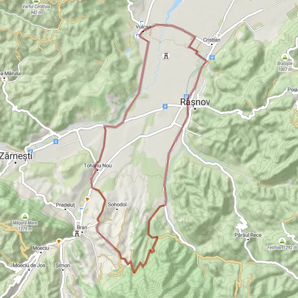 Map miniature of "Vulcan Gravel Loop" cycling inspiration in Centru, Romania. Generated by Tarmacs.app cycling route planner