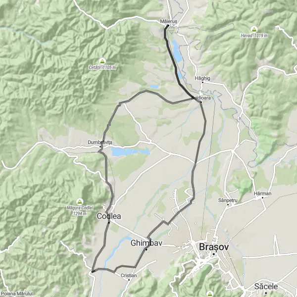 Map miniature of "Transylvanian Hills Road Cycling Route" cycling inspiration in Centru, Romania. Generated by Tarmacs.app cycling route planner