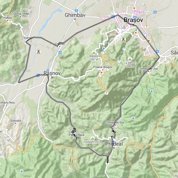 Map miniature of "Vulcan and Surrounding Villages" cycling inspiration in Centru, Romania. Generated by Tarmacs.app cycling route planner