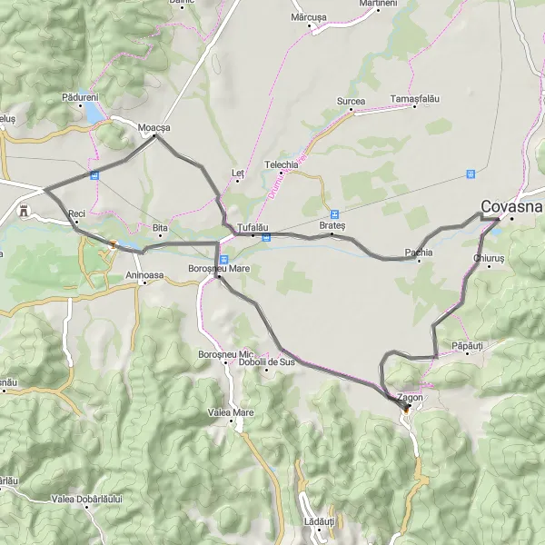Map miniature of "Zagon Eresteghin Chiuruș" cycling inspiration in Centru, Romania. Generated by Tarmacs.app cycling route planner
