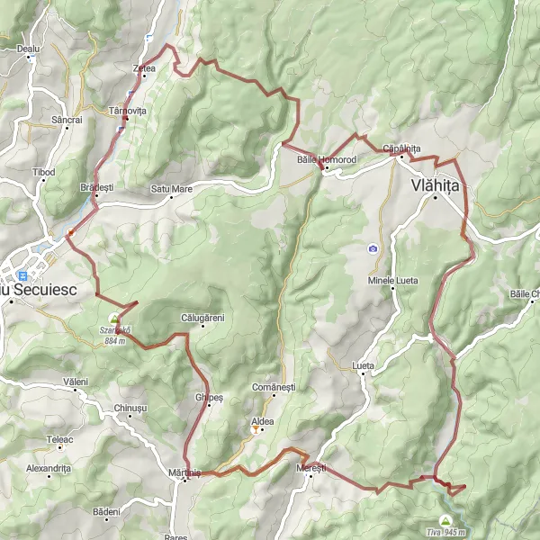 Map miniature of "Gravel Adventure to Târnovița" cycling inspiration in Centru, Romania. Generated by Tarmacs.app cycling route planner