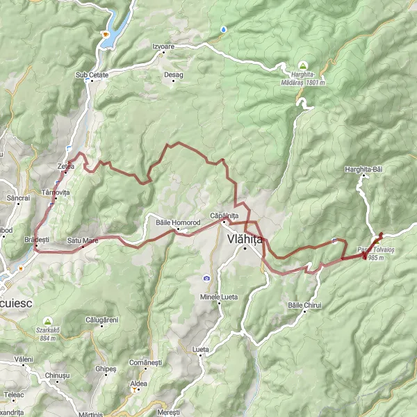 Map miniature of "Zetea Gravel Adventure" cycling inspiration in Centru, Romania. Generated by Tarmacs.app cycling route planner