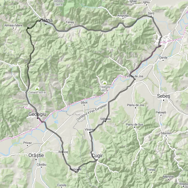 Map miniature of "Zlatna Loop 2" cycling inspiration in Centru, Romania. Generated by Tarmacs.app cycling route planner