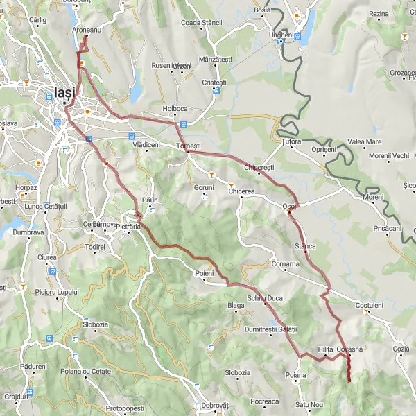 Map miniature of "Enchanting Gravel" cycling inspiration in Nord-Est, Romania. Generated by Tarmacs.app cycling route planner