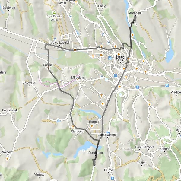 Map miniature of "The Cultural Ride" cycling inspiration in Nord-Est, Romania. Generated by Tarmacs.app cycling route planner