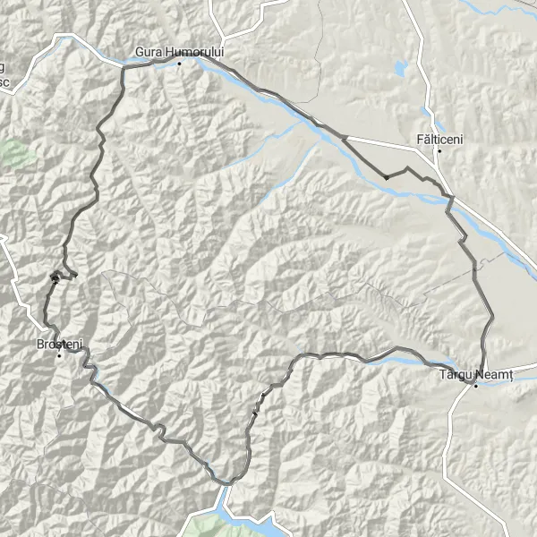 Map miniature of "Exploring Historical Treasures from Târgu Neamț to Cornu Luncii" cycling inspiration in Nord-Est, Romania. Generated by Tarmacs.app cycling route planner