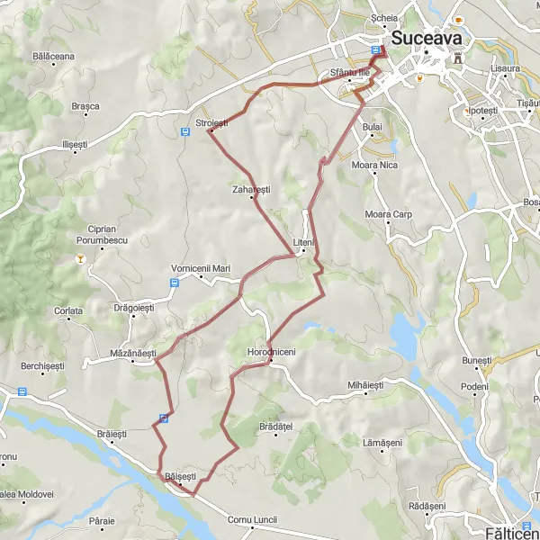 Map miniature of "Hidden Trails" cycling inspiration in Nord-Est, Romania. Generated by Tarmacs.app cycling route planner