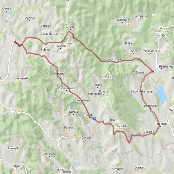 Map miniature of "Bâra - Bira Gravel Adventure" cycling inspiration in Nord-Est, Romania. Generated by Tarmacs.app cycling route planner