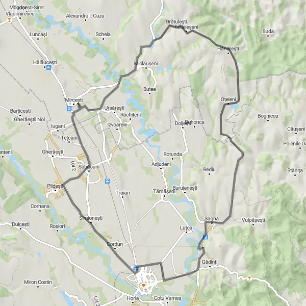 Map miniature of "Bâra - Sagna Road Loop" cycling inspiration in Nord-Est, Romania. Generated by Tarmacs.app cycling route planner