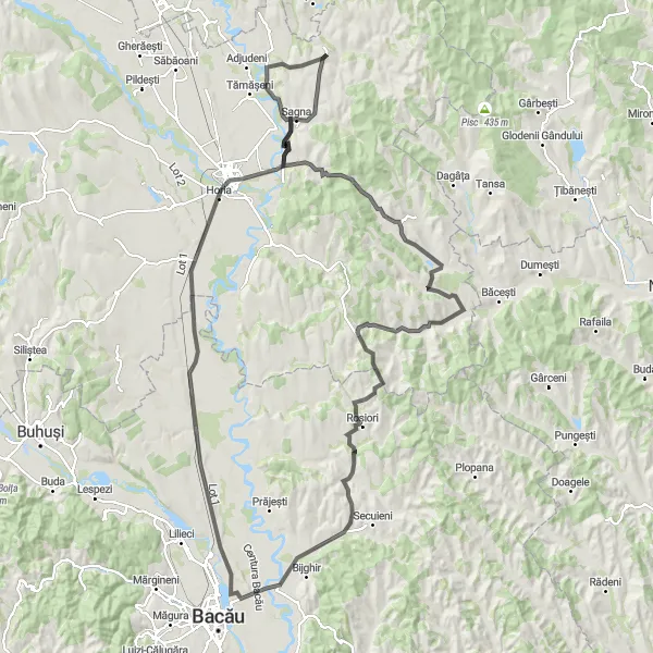 Map miniature of "Bâra to Bira Loop" cycling inspiration in Nord-Est, Romania. Generated by Tarmacs.app cycling route planner