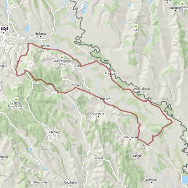 Map miniature of "Gravel Escape to Comarna" cycling inspiration in Nord-Est, Romania. Generated by Tarmacs.app cycling route planner