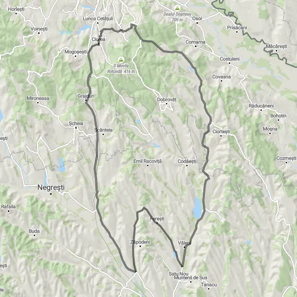 Map miniature of "Road Cycling Adventure to Cănțălărești" cycling inspiration in Nord-Est, Romania. Generated by Tarmacs.app cycling route planner