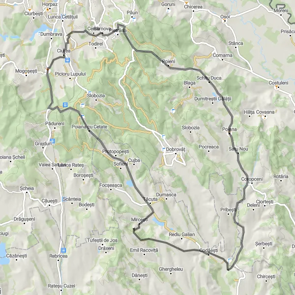 Map miniature of "The Belvedere Challenge" cycling inspiration in Nord-Est, Romania. Generated by Tarmacs.app cycling route planner