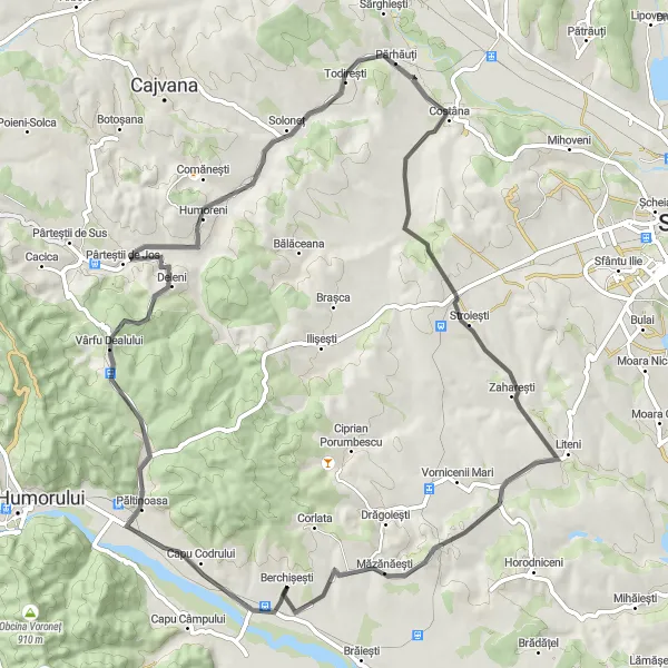 Map miniature of "Village Cycling Tour near Berchișești" cycling inspiration in Nord-Est, Romania. Generated by Tarmacs.app cycling route planner