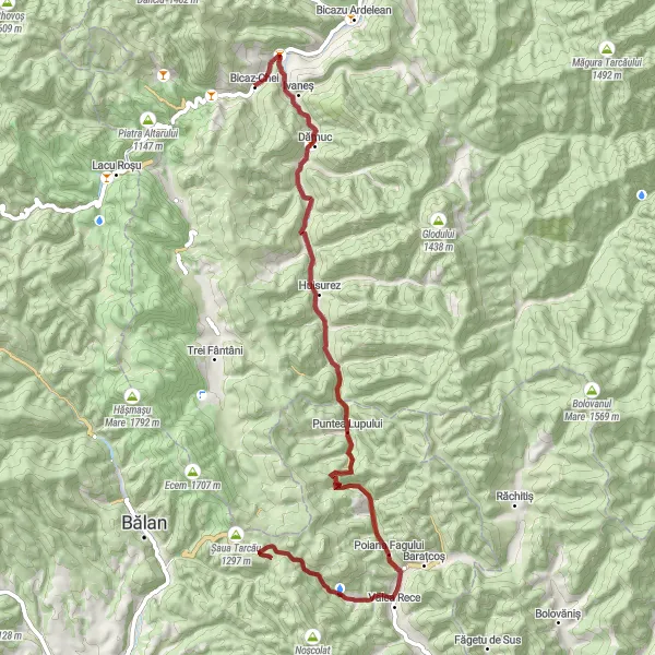 Map miniature of "Majestic Landscapes Challenge" cycling inspiration in Nord-Est, Romania. Generated by Tarmacs.app cycling route planner