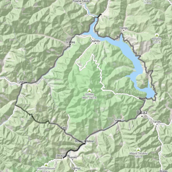 Map miniature of "Scenic Road Adventure" cycling inspiration in Nord-Est, Romania. Generated by Tarmacs.app cycling route planner