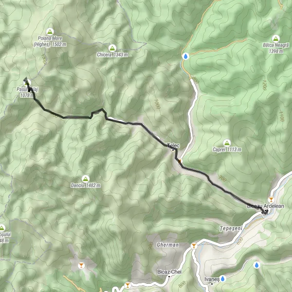 Map miniature of "Bicazu Ardelean - Dealul Vojdan" cycling inspiration in Nord-Est, Romania. Generated by Tarmacs.app cycling route planner