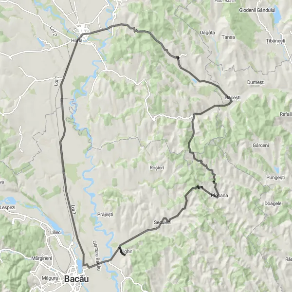 Map miniature of "Nord-Est Delight" cycling inspiration in Nord-Est, Romania. Generated by Tarmacs.app cycling route planner