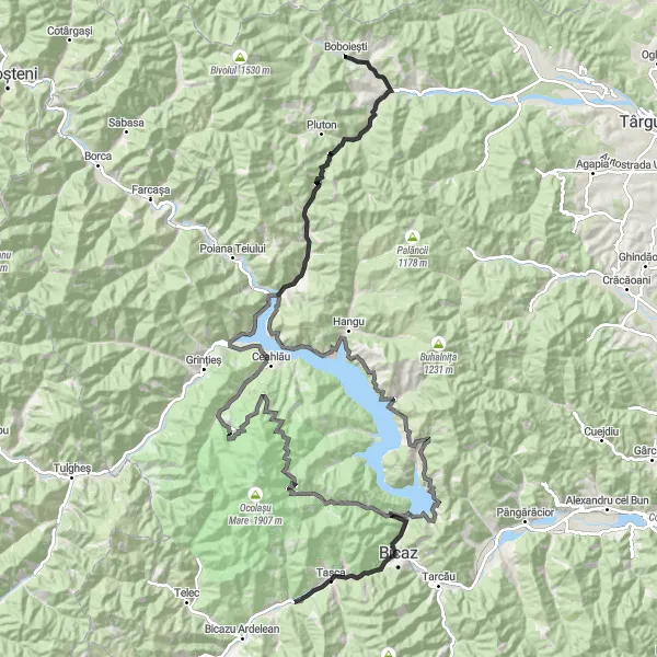 Map miniature of "Epic Road Cycling Adventure to Ticoș-Floarea and Ceahlău" cycling inspiration in Nord-Est, Romania. Generated by Tarmacs.app cycling route planner