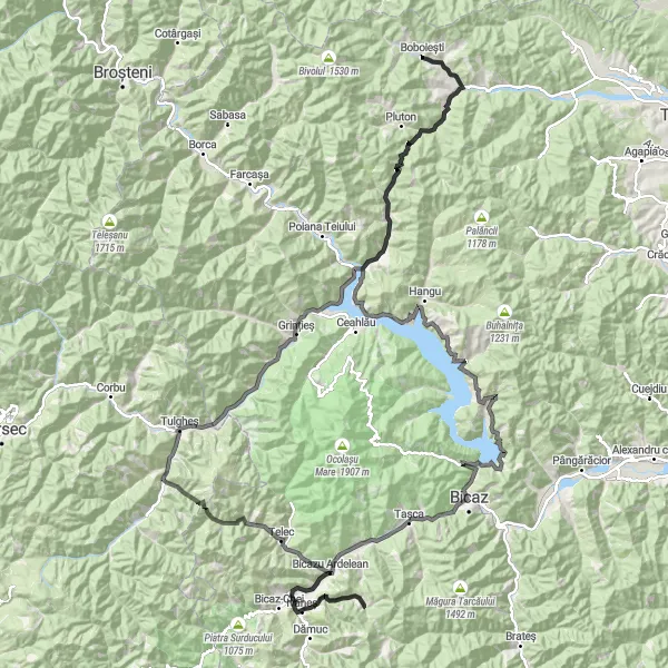 Map miniature of "Challenging Road Cycling Route to Bicazu Ardelean" cycling inspiration in Nord-Est, Romania. Generated by Tarmacs.app cycling route planner