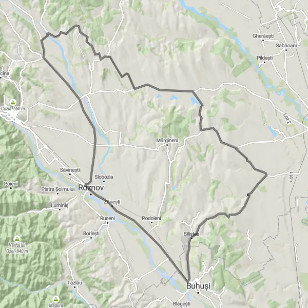 Map miniature of "Bodeștii de Jos - Siliștea Epic Tour" cycling inspiration in Nord-Est, Romania. Generated by Tarmacs.app cycling route planner