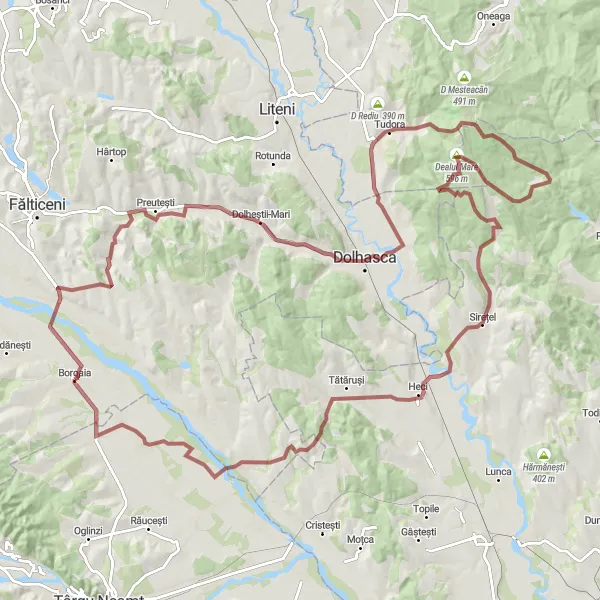 Map miniature of "Praxia Gravel Adventure" cycling inspiration in Nord-Est, Romania. Generated by Tarmacs.app cycling route planner