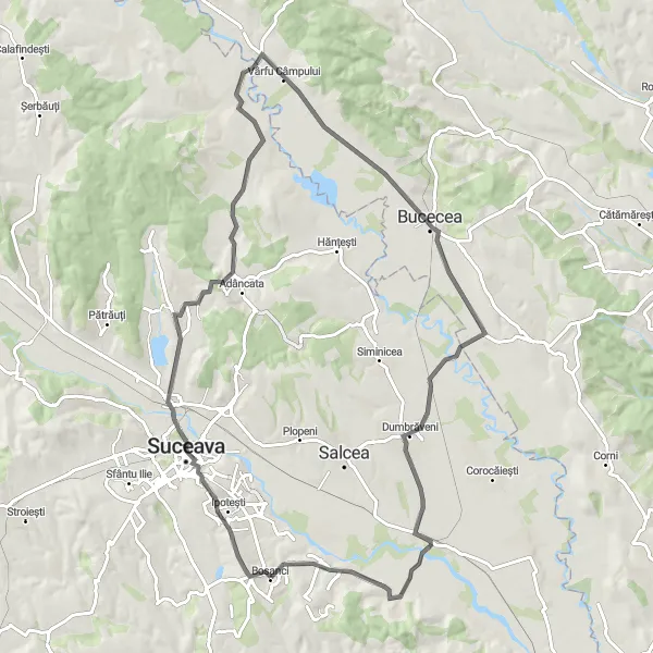 Map miniature of "The Bosanci Loop: Explore the Countryside on Two Wheels" cycling inspiration in Nord-Est, Romania. Generated by Tarmacs.app cycling route planner