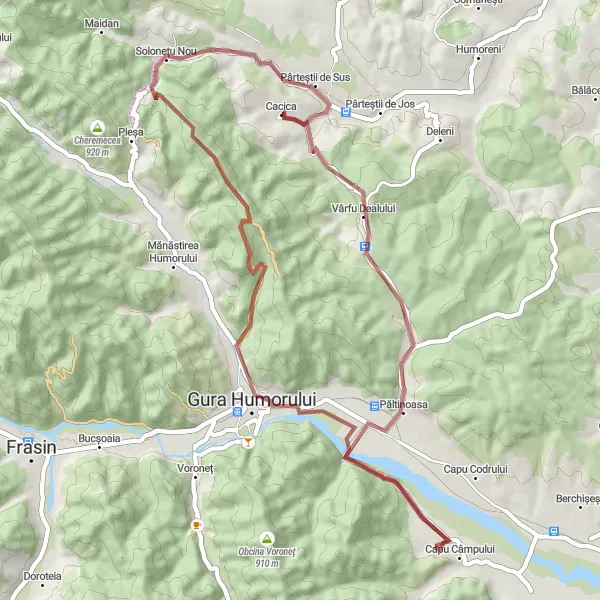 Map miniature of "Gravel Adventure" cycling inspiration in Nord-Est, Romania. Generated by Tarmacs.app cycling route planner