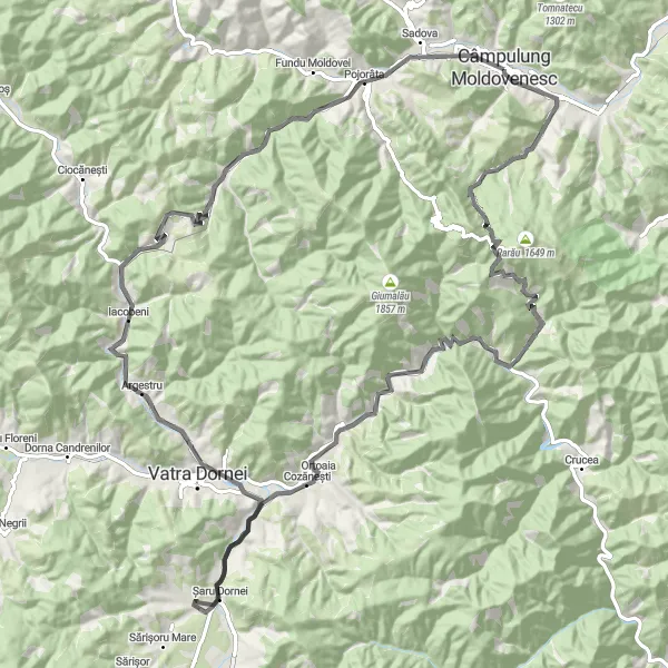 Map miniature of "Piatra Șoimului Loop" cycling inspiration in Nord-Est, Romania. Generated by Tarmacs.app cycling route planner