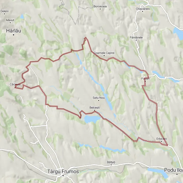 Map miniature of "Gravel Loop to Focuri and Cotnari" cycling inspiration in Nord-Est, Romania. Generated by Tarmacs.app cycling route planner