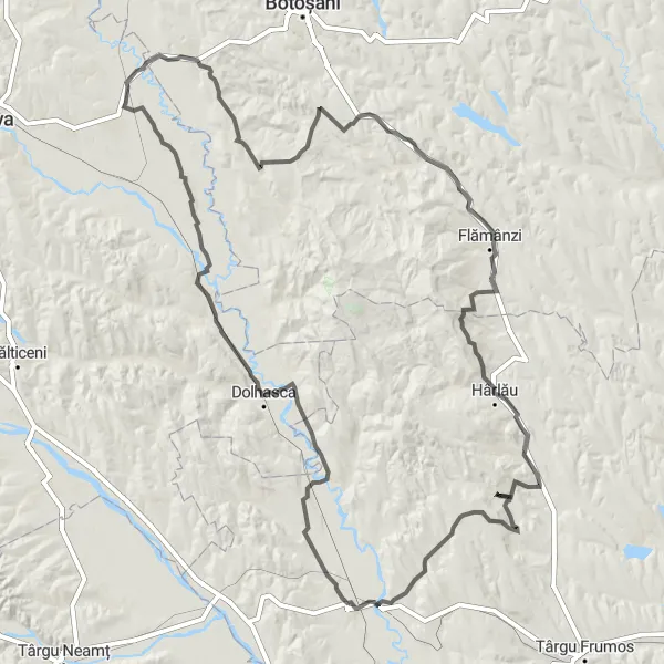 Map miniature of "Pașcani Loop" cycling inspiration in Nord-Est, Romania. Generated by Tarmacs.app cycling route planner