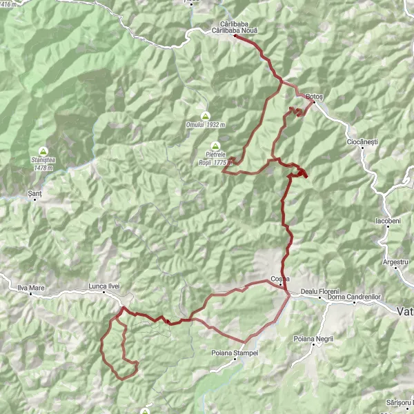 Map miniature of "Moldavian Adventure" cycling inspiration in Nord-Est, Romania. Generated by Tarmacs.app cycling route planner