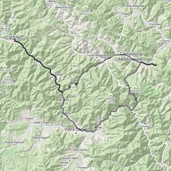 Map miniature of "Botoș Loop" cycling inspiration in Nord-Est, Romania. Generated by Tarmacs.app cycling route planner