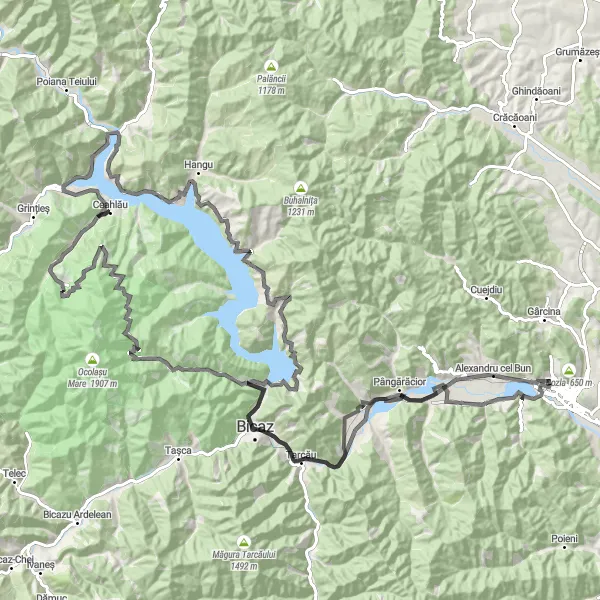 Map miniature of "The Bistricioara Loop" cycling inspiration in Nord-Est, Romania. Generated by Tarmacs.app cycling route planner