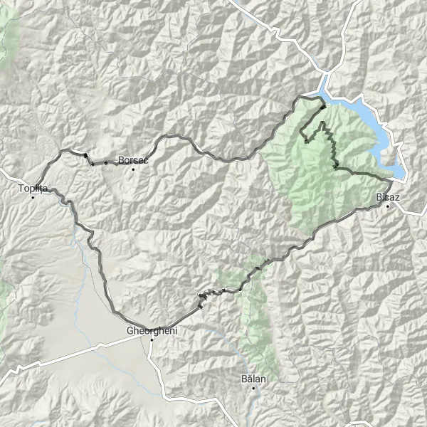 Map miniature of "The Ultimate Mountain Challenge" cycling inspiration in Nord-Est, Romania. Generated by Tarmacs.app cycling route planner