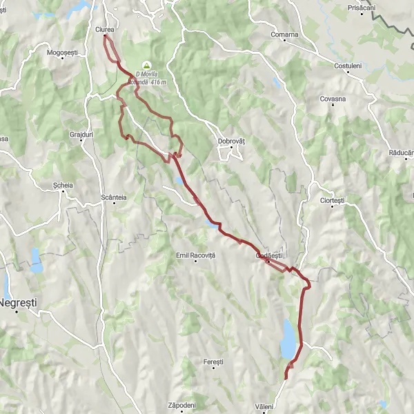 Map miniature of "Legendary Ruins Gravel Ride" cycling inspiration in Nord-Est, Romania. Generated by Tarmacs.app cycling route planner