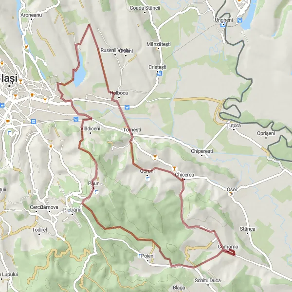 Map miniature of "Chicerea Adventure" cycling inspiration in Nord-Est, Romania. Generated by Tarmacs.app cycling route planner