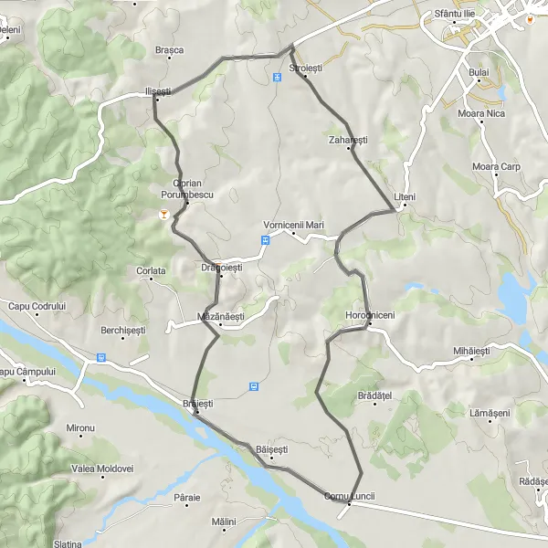 Map miniature of "Countryside Delight" cycling inspiration in Nord-Est, Romania. Generated by Tarmacs.app cycling route planner