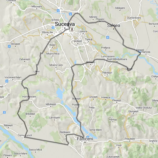 Map miniature of "Dumbrava Loop" cycling inspiration in Nord-Est, Romania. Generated by Tarmacs.app cycling route planner