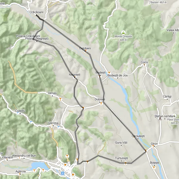 Map miniature of "The Balaurul Challenge" cycling inspiration in Nord-Est, Romania. Generated by Tarmacs.app cycling route planner