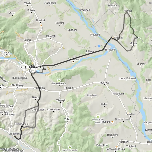 Map miniature of "Exploring Topolița" cycling inspiration in Nord-Est, Romania. Generated by Tarmacs.app cycling route planner